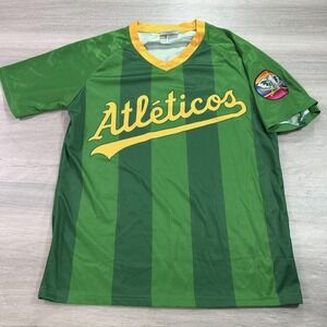 Oakland Athletics Shirt Mens Medium Green Yellow MLB Baseball Atléticos Script